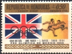 Stamps Honduras -  19th  JUEGOS  OLÍMPICOS  MÉXICO  1968.  AROS  OLÍMPICOS,  BANDERA  DE  G. BRETAÑA  Y  CARRERA  FEMEN
