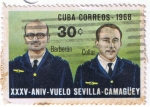 Stamps : America : Cuba :  XXXV Aniv. vuelo Sevilla Camagüey