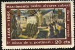 Sellos de America - Brasil -  Reproducción cuadro histórico '1ra. misa en Brasil' de C. PORTINARI.