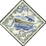 Stamps Monaco -  Reproducción de postal diseñada para el primer rally aéreo de Monte Carlo.