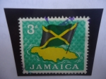 Stamps Jamaica -  Bandera Nacional, sobre el Mapa de la Isla - serie: 1964-1968