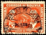 Stamps Bolivia -  Presidentes PAZ ESTENSSORO y GETULIO VARGAS, inauguración línea ferrocarril CORUMBÁ - SANTA CRUZ.