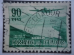 Stamps Ecuador -  Laguna de San Pablo - Avión Douglas DC-4