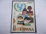 Sellos de Europa - Espa�a -  Ed:2054-XXV Aniversario-UNICEF - Niños de varias razas- Emblema