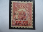 Stamps Peru -  Compañía Recaudadora de Impuestos-1825-1926- Sello habilitado en 1 Ctvo (1927-1928)