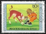 Sellos de Asia - Mongolia -  Dibujos animados - niño con vaca