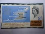 Stamps : America : Trinidad_y_Tobago :  Mapa de Trinidad y Tobago- Conmemoración de la Visita  reina Elizabeth II y el Principe Fhilip 1963.