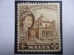 Stamps Malta -  Cúpula Mosta -Iglesia Rotonda de la Ciudad de Mosta - Serie: Queen Elizabeth II, 1956/58