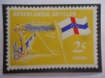 Stamps : America : Netherlands_Antilles :  Árbol Divi-divi y Pajar - Bandera de Aruba.