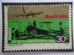 Sellos de Oceania - Australia -  Qantas-Avión Boeing 707 y Avioneta Avro 504- Aniv. de la Aerolínea Qantas-Qantas Fiftieth Annivers