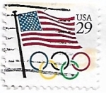 Sellos del Mundo : America : Estados_Unidos : Bandera y Aros Olímpicos