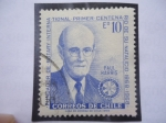 Stamps Chile -  Paul Harrys (1868-1947)-Fundador Rotary Internacional- Centenario de su Nacimiento (1868-1968)-Emble