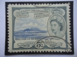 Stamps : America : Saint_Kitts_and_Nevis :  Nevis-Nevis from the sea north- serie: Queen Elizabeth II (1954/57)- San Cristóbal-Anguilla