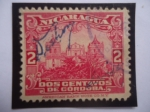 Stamps : America : Nicaragua :  Catedral-León - Sello con sobreimpresión de firmas-2 cent.de Córdoba.