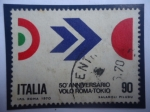 Sellos de Europa - Italia -  50°Anniversary Volo Roma-Tokio- Emblema- 50°Aniversario vuelo Roma-Tokio 