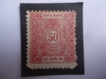 Stamps : Europe : Serbia :  Aguila Doble-Escudo de Armas - 50 Para Serbios en un Círculo (1895)
