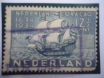 Stamps Netherlands -  Paises Bajos -Nederland Curacao-1634-1934 - Gobierno de los Paises Bajos-Barco de la Colonización.