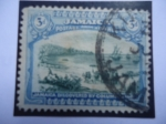 Sellos de America - Jamaica -  Colón Desembarcando en América - Serie Escenas de Jamaica (1919-1921)