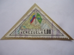 Stamps Venezuela -  Carretera el Dorado Santa Elena de  Uairen - Mapa y Bandera de Venezuela y Brasil.