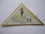 Stamps Venezuela -  Carretera el Dorado Santa Elena de  Uairen - Mapa y Guacamayo Rojo (Ara macao)