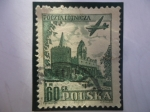 Stamps Poland -  Paczkow-Fortificaciones Mediovales de la Ciudad de Paczkow- Avión sobre la vieja Ciudad.