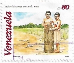 Stamps : America : Venezuela :  Indios kinaroes  cortando enea