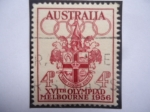 Stamps Australia -  XVI Olimpiada-Melbourne 1956 - Juegos Olímpicos de Verano - Aros Olímpicos-Escudo de Armas