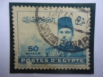 Stamps Egypt -  King Farouk - Frente a la Ciudad del Cairo - Serie: Rey frente al Edificio-