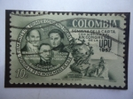 Stamps Colombia -  Semana de la Carta-con motivo del 14° Congreso de la UPU 1957-Monumento en Berna (Suiza)-Personajes.