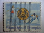Stamps United States -  Winter Special Olympics-1985--Olimpiadas Especiales de Invierno-Skies sobre Hielo-Emblema 