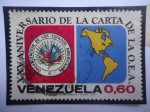 Sellos de America - Venezuela -  25°Aniversario de la Carta de la O.E.A. - Organización de los Estados Americanos- Emblema y Mapa de 