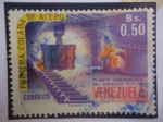 Sellos de America - Venezuela -  Planta Siderúrgica del Orinoco - Primera Colada de Acero