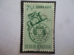 Stamps Venezuela -  EE.UU de Venezuela - Venezuela 7,1/2 cént. - Escudo de Arma y Escultura de Bolívar.