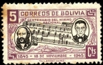 Stamps America - Bolivia -  Centenario del himno nacional de Bolivia. Letra Dr. José Ignacio de Sanginés, Música Leopoldo Benede