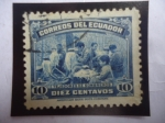 Stamps Ecuador -  Tejedores de sombreros.