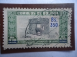 Stamps : America : Bolivia :  IV Centenario de la Fundación  de la Paz-Puerta del Sol-Monumento de Tiahuanaco(La Paz)