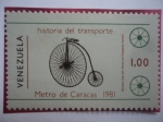 Sellos de America - Venezuela -  Historia del Transporte-Metro de Caracas 1981-Bicicleta Siglo 19 -Museo del Transp.Caracas.