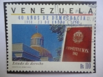 Sellos de America - Venezuela -  40 Años de Democracia (1958-23 de Enero-1998) - Capitolio y Constitución del 1961. - Estado de Derec