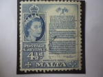 Stamps Malta -  Roosevelt´s Scroll-Pergamino de Roosevelt-Serie: Reina Elizabeth II (1956-58)-4,1/2 penique Maltés.