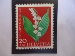 Stamps Switzerland -  Lirios de los Valles (Convallaria majales) - Serie Pro Juventud 1961 - Folo de Prado y jardín.