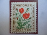 Stamps Andorra -  Andorra,Administración Francesa - Timbre Taxe - Serie: Flores- Sello de 0,15 franco Frances.