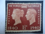 Sellos de Europa - Reino Unido -  Centenario del Sello Postal (1840-1940) Victoria y king George VI - Postage Revenue - Sello 1 Penequ