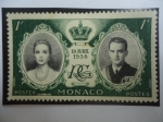 Stamps Monaco -  Grece Kelly y Raniero III - Boda de la Atriz Estadounidense 19 Abril, 1956 - Corona y Monograma.