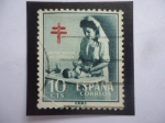Stamps Spain -  Ed:ES 1122 - mpaña nacional Antituberculosa - Enfermera con Bebé - Cruz de Lorena