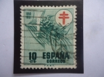 Stamps Spain -  Ed:ES 1085- Campaña Nacional Antituberculosa - Cruz de Lorena - Vela y Rama de Pino.