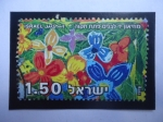 Stamps Israel -  Flores - Pintura Infantil - Sello de 1,50 Lira Israelí.