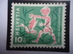 Stamps Switzerland -  Niño y el Pato - Pro Juventud 1912-1962 - 50 Aniversario -Sello de 10+10 Céntimos Suizo.