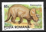 Stamps : Europe : Romania :  Animales prehistóricos - Triceratops