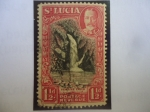 Sellos del Mundo : America : Santa_Lucia : Ventine Falls - Cascada - Serie: King George V- Sello de 1,1/2 penique Británico (viejo) Año 1936.