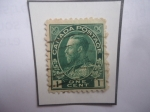 Sellos de America - Canad� -  Kin George V - Admirante- Sello de 1 Cents. Verde Oscuro, Año 1911.